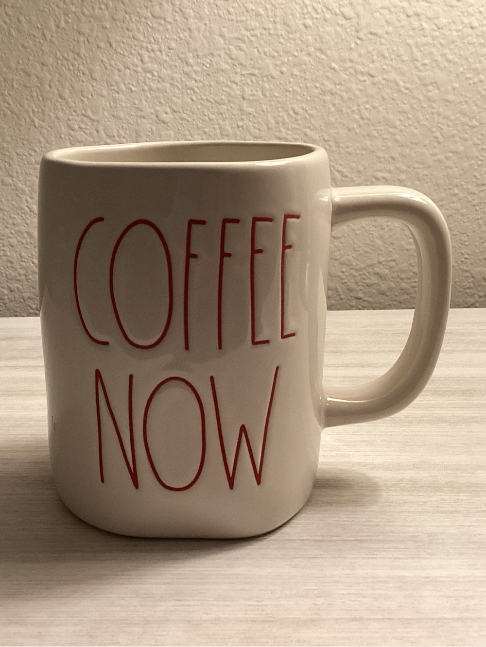 Rae Dunn White Mug with Red "COFFEE NOW" Lettering